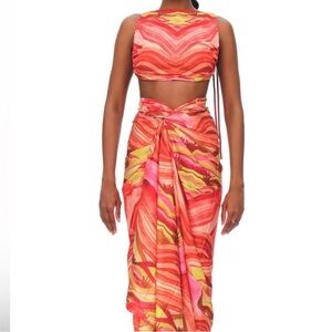 Andrea Iyamah Red and Pink Swim Sarong